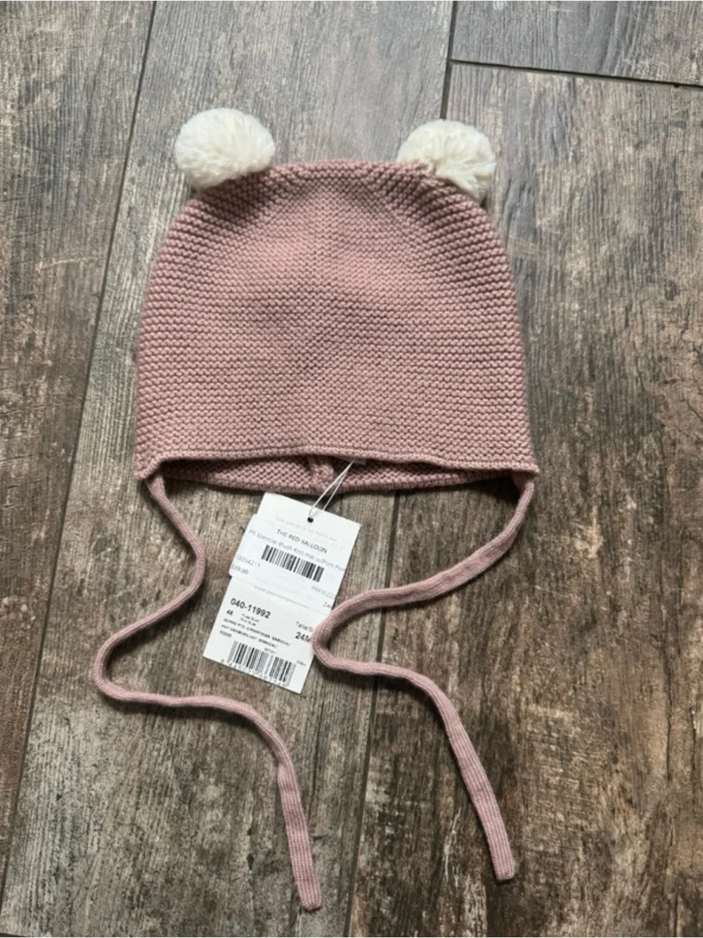 Paz Rodriguez merino wool Knit Pom-Pom Tie Hat in Dusty Pink NWT